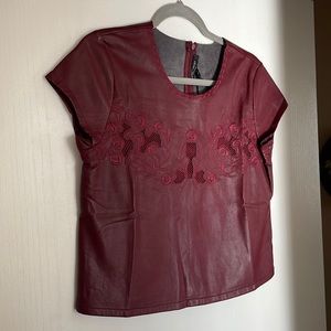 NWT Maroon Leather Top with Embroidery Detailing